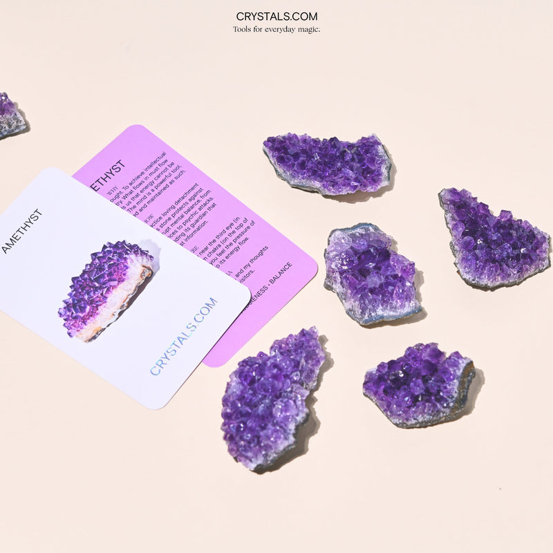 Crystal identification guide - various crystals and minerals including amethyst, quartz, and more