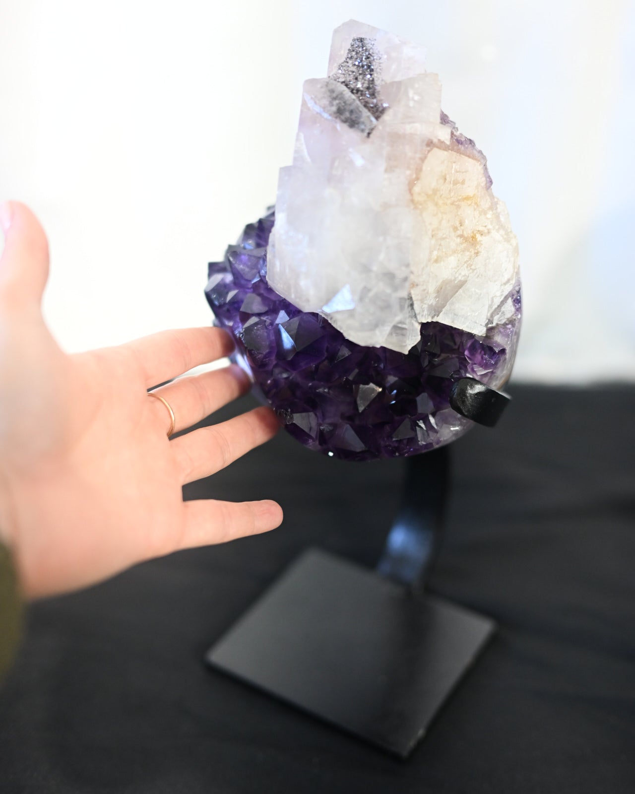 Amethyst + Calcite + Goethite Geode on Stand 8lbs
