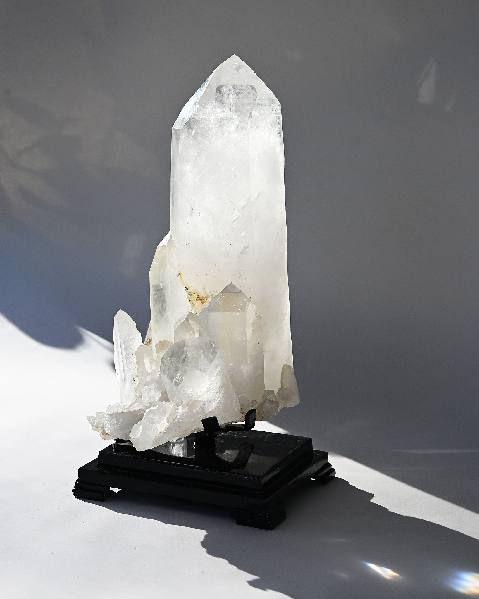 Museum grade 28lb Statement Clear Quartz Multi-Point Cluster on Rotating Stand