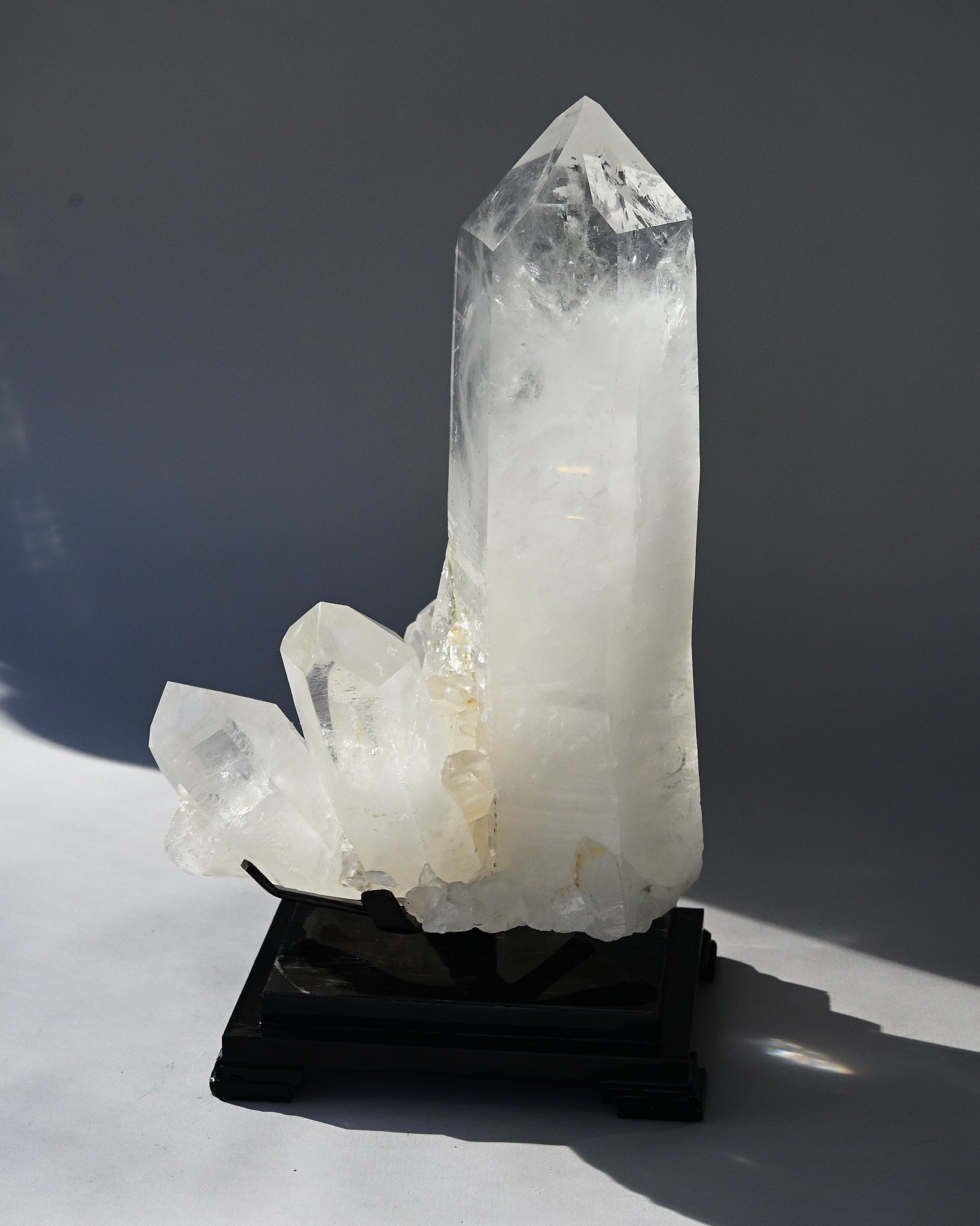 Museum grade 28lb Statement Clear Quartz Multi-Point Cluster on Rotating Stand