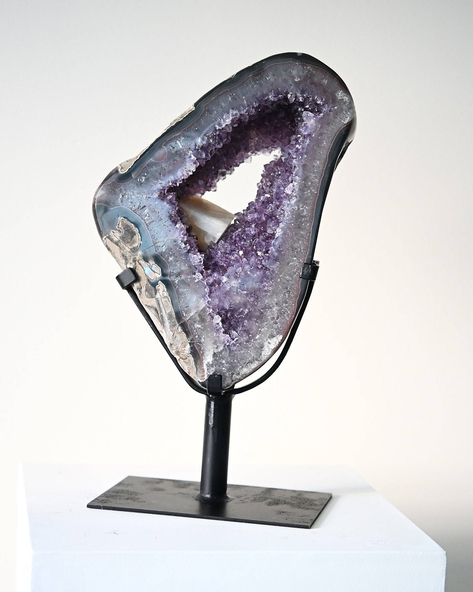 Amethyst w/ Calcite Geode on Stand 11lbs