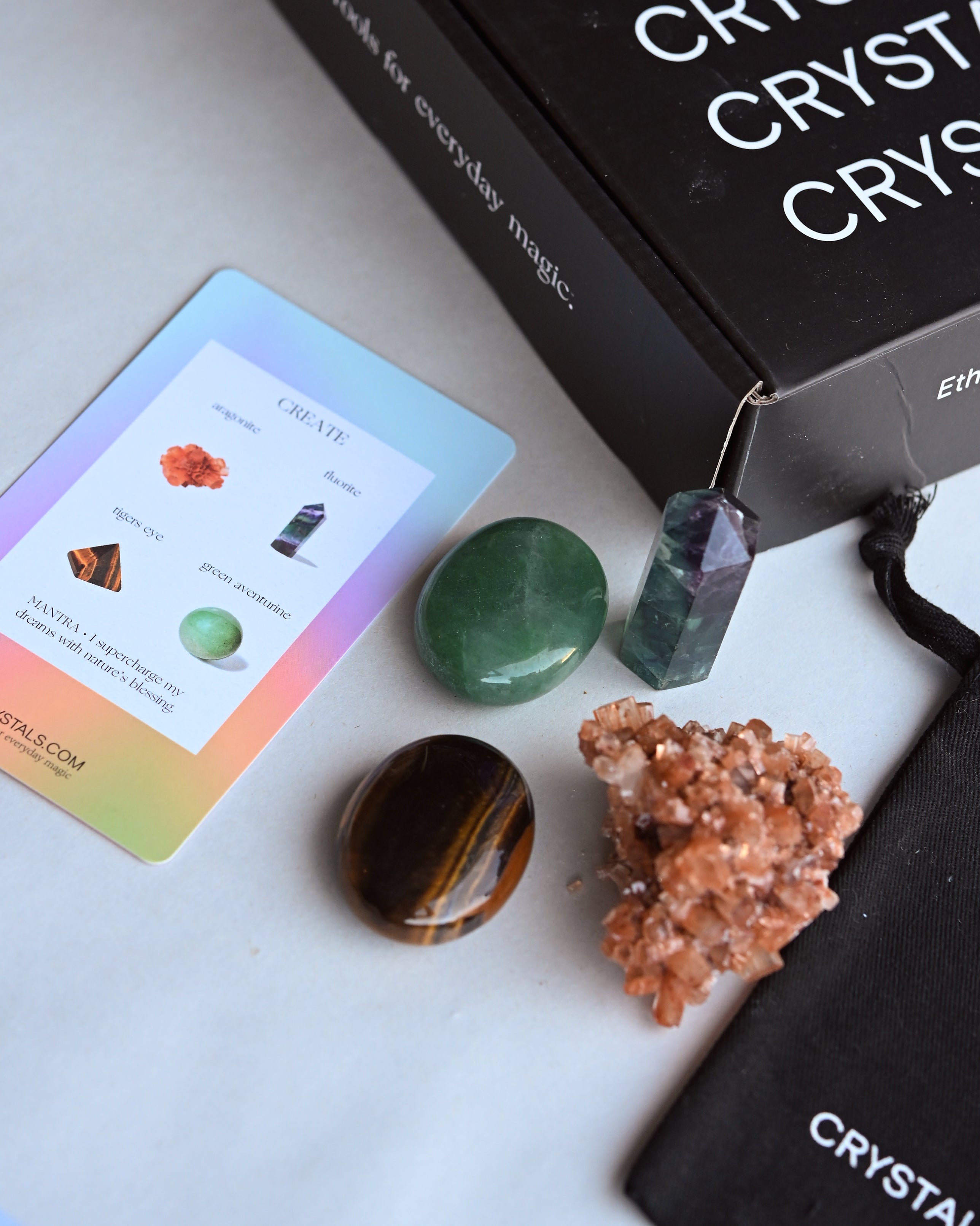 Create Crystal Kit – Fluorite, Aventurine, Tiger’s Eye & Aragonite
