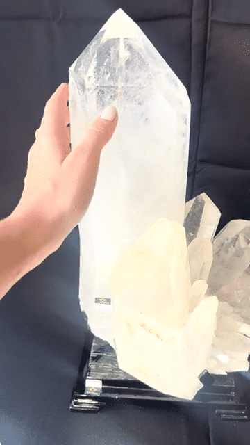 Museum grade 28lb Statement Clear Quartz Multi-Point Cluster on Rotating Stand
