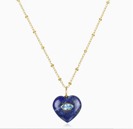 Lapis Lazuli Heart Necklace with Blue Topaz Accent — Lapis Lazuli crystal specimen