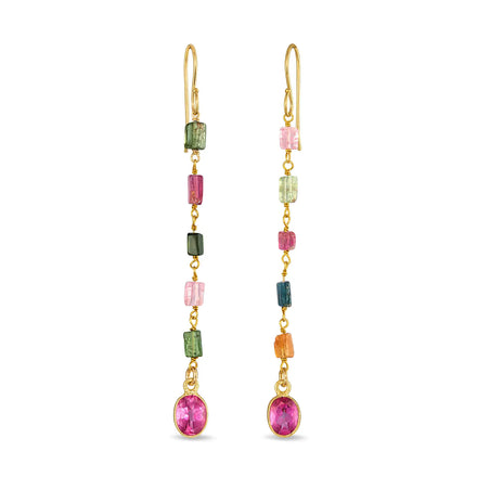 Tourmaline & Pink Topaz Dangle Earrings — Labradorite crystal specimen