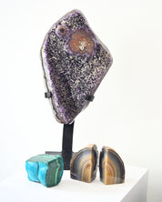 The Protector’s Collection – Amethyst on Stand, Chrysocolla-Malachite & Agate Bookends
