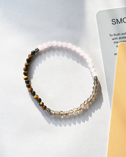 Releasing the Past Bracelet – Rose Quartz, Smoky Quartz, Tiger’s Eye — Smoky Quartz crystal specimen