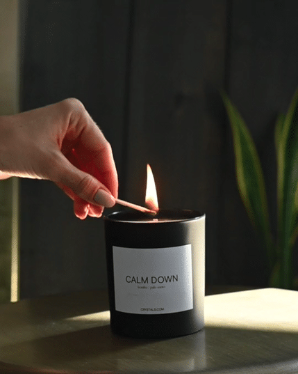 CALM DOWN Candle by Crystals.com – Palo Santo Coconut Wax, Non-Toxic, Hand-Poured