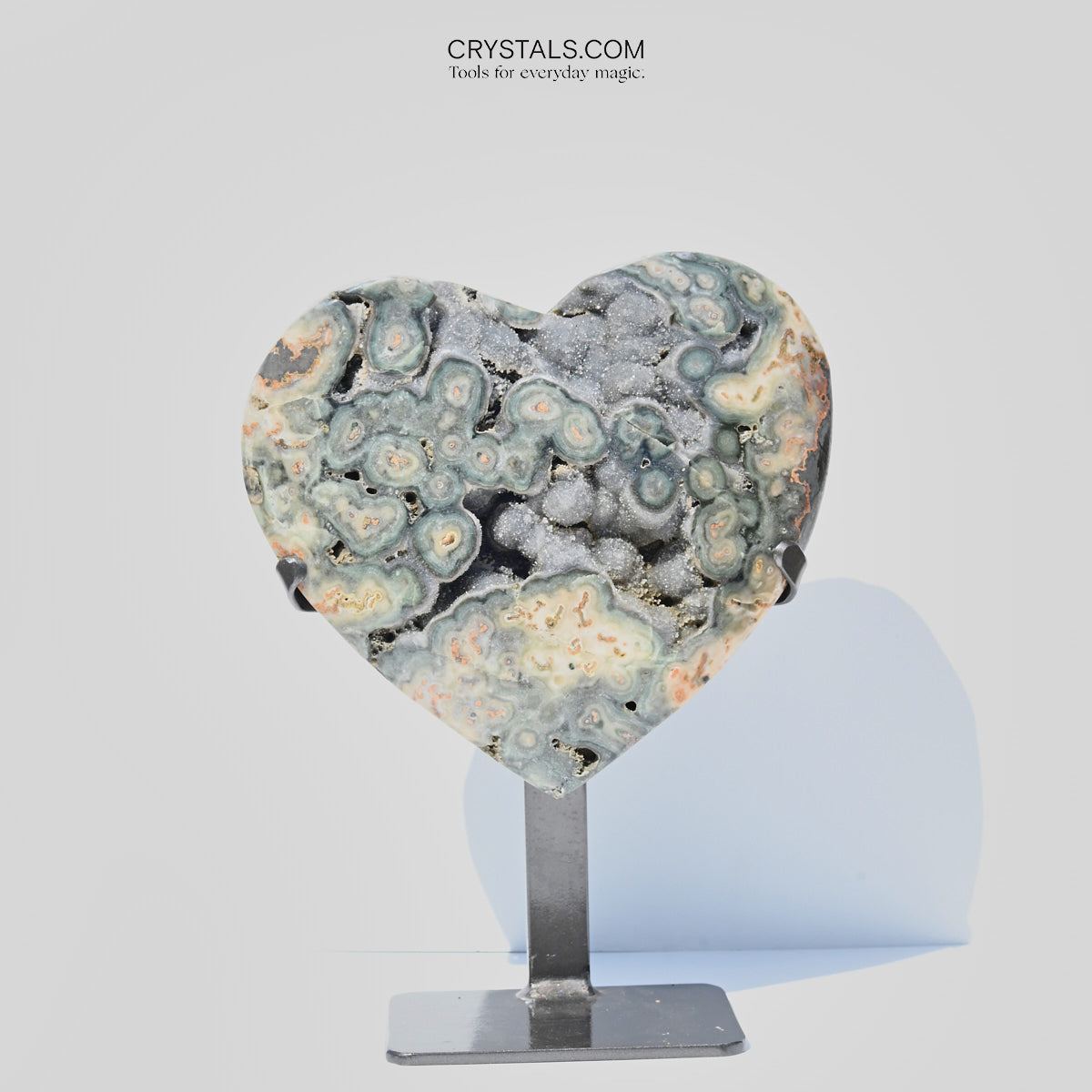 Amethyst w Green Jasper Heart on Stand 13 inch