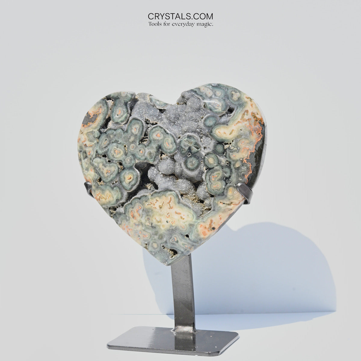 Amethyst w Green Jasper Heart on Stand 13 inch