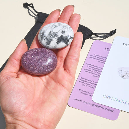 CALM Pouch - Lepidolite / White Howlite — Lepidolite crystal specimen