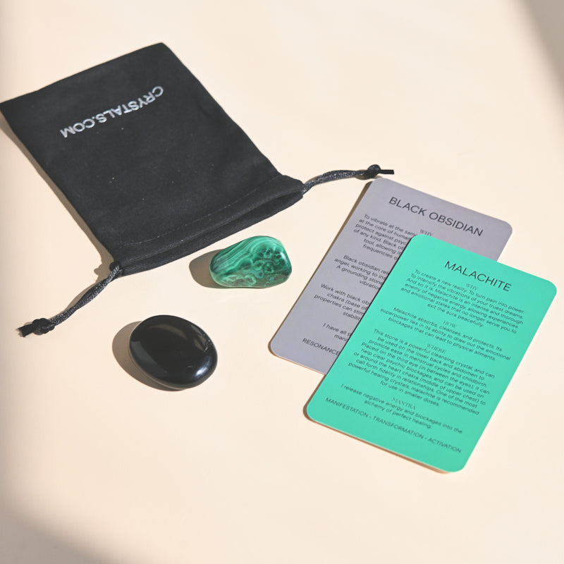 Travel Protect Pouch - Malachite & Black obsidian
