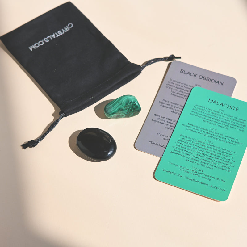 Travel Protect Pouch - Malachite & Black obsidian