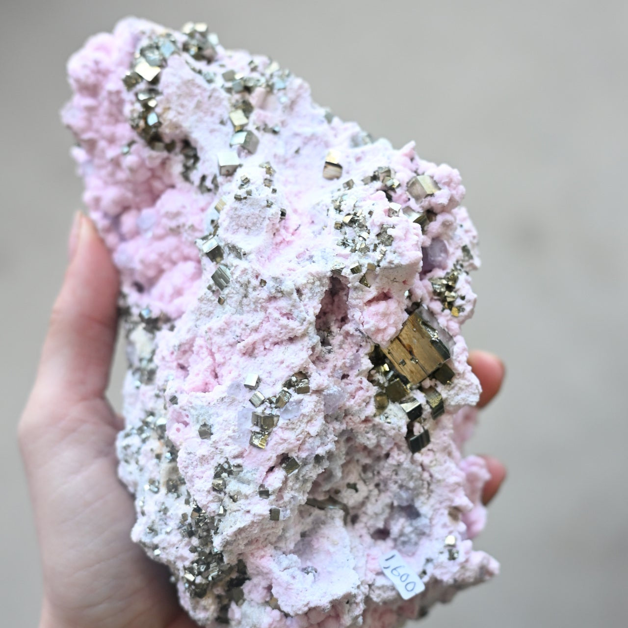 Super rare rhodochrosite with pyrite specimen from Crystals.com