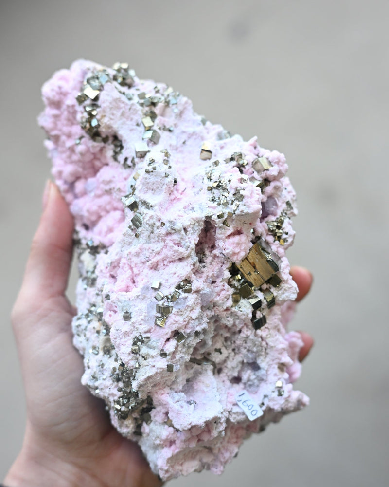 Super rare rhodochrosite with pyrite specimen from Crystals.com