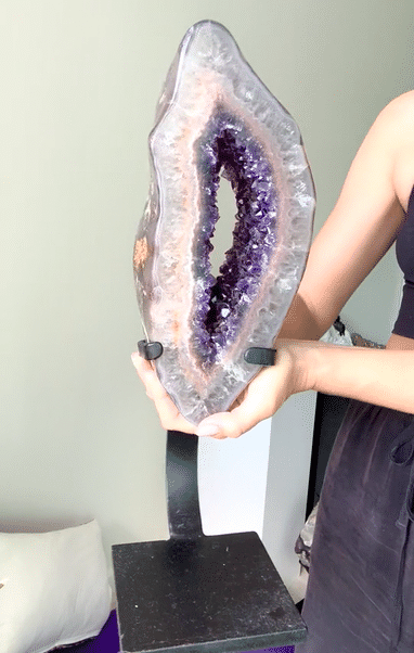 XL amethyst portal geode on custom stand from Crystals.com, deep purple Brazilian amethyst cathedral formation