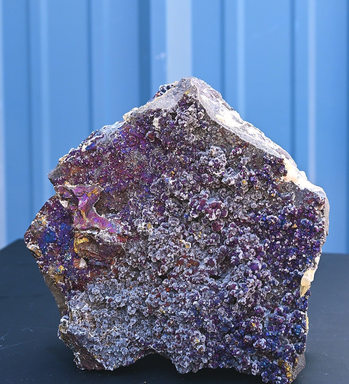 Chalcopyrite on Druzy Quartz: Casteel Mine Specimens | Rainbow Iridescence