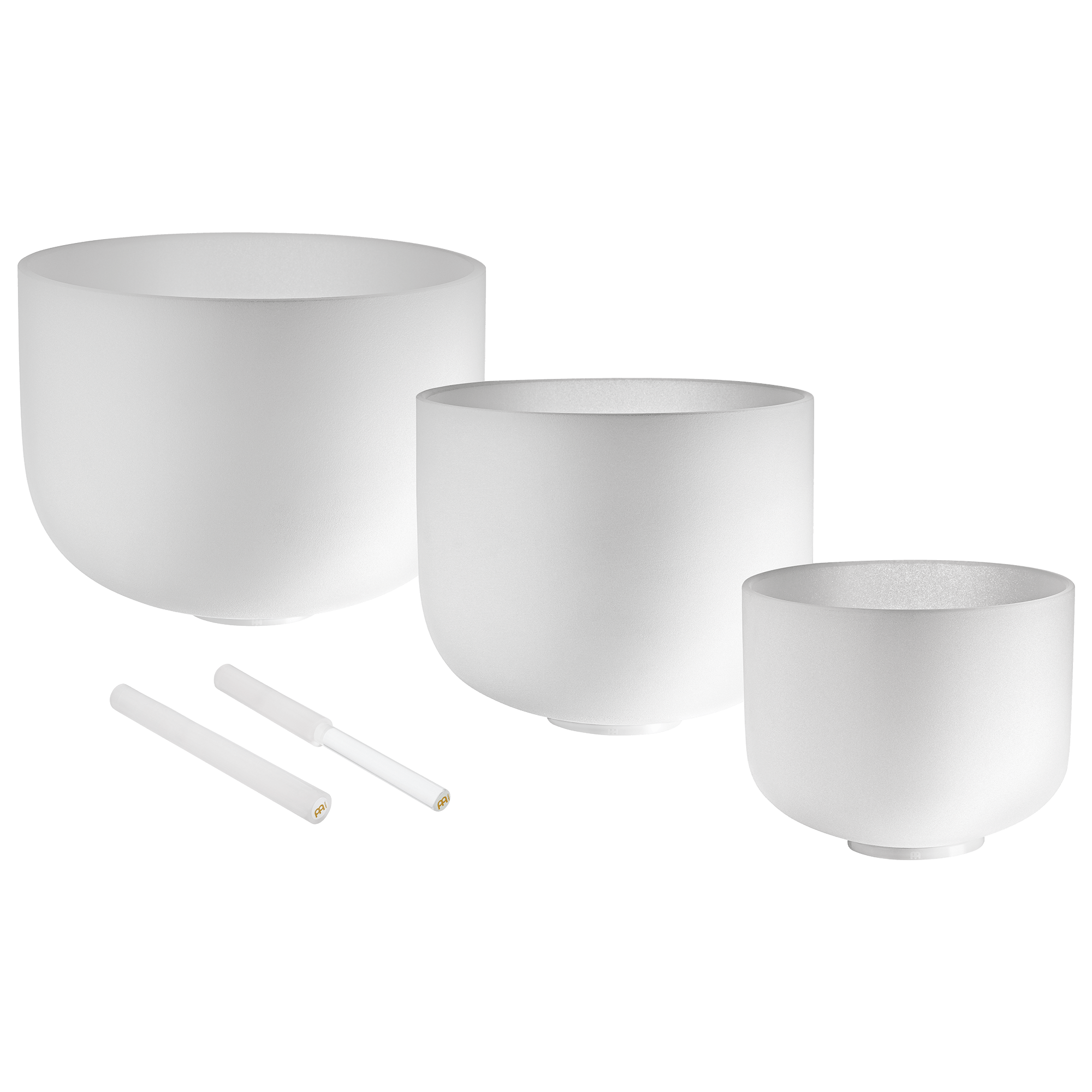 432 Hz crystal singing bowl set with 8-inch, 10-inch, and 12-inch bowls made from pure crushed quartz