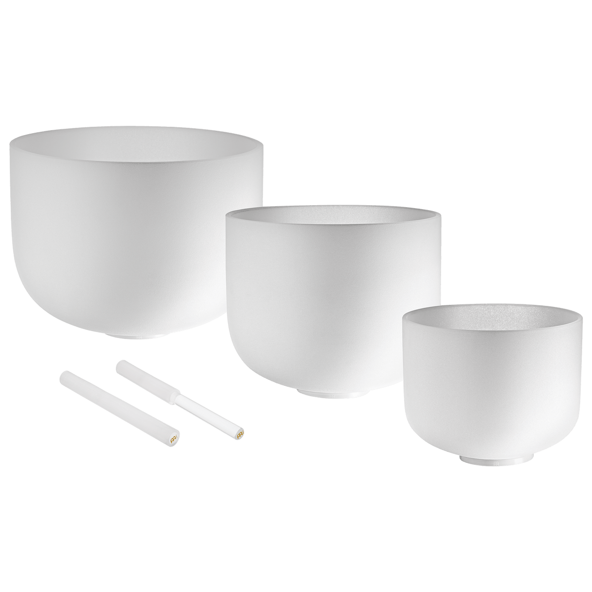 432 Hz crystal singing bowl set with 8-inch, 10-inch, and 12-inch bowls made from pure crushed quartz