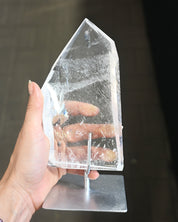 AAA Quality Clear Quartz Polished Point on Custom Stand