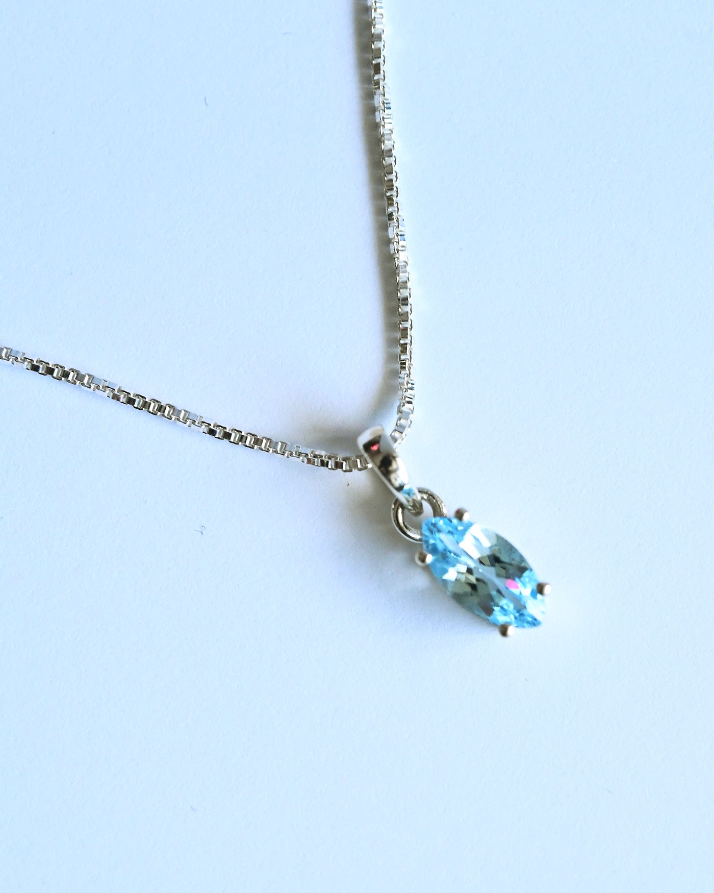 Blue Topaz Pendant — Sterling Silver — marquise faceted