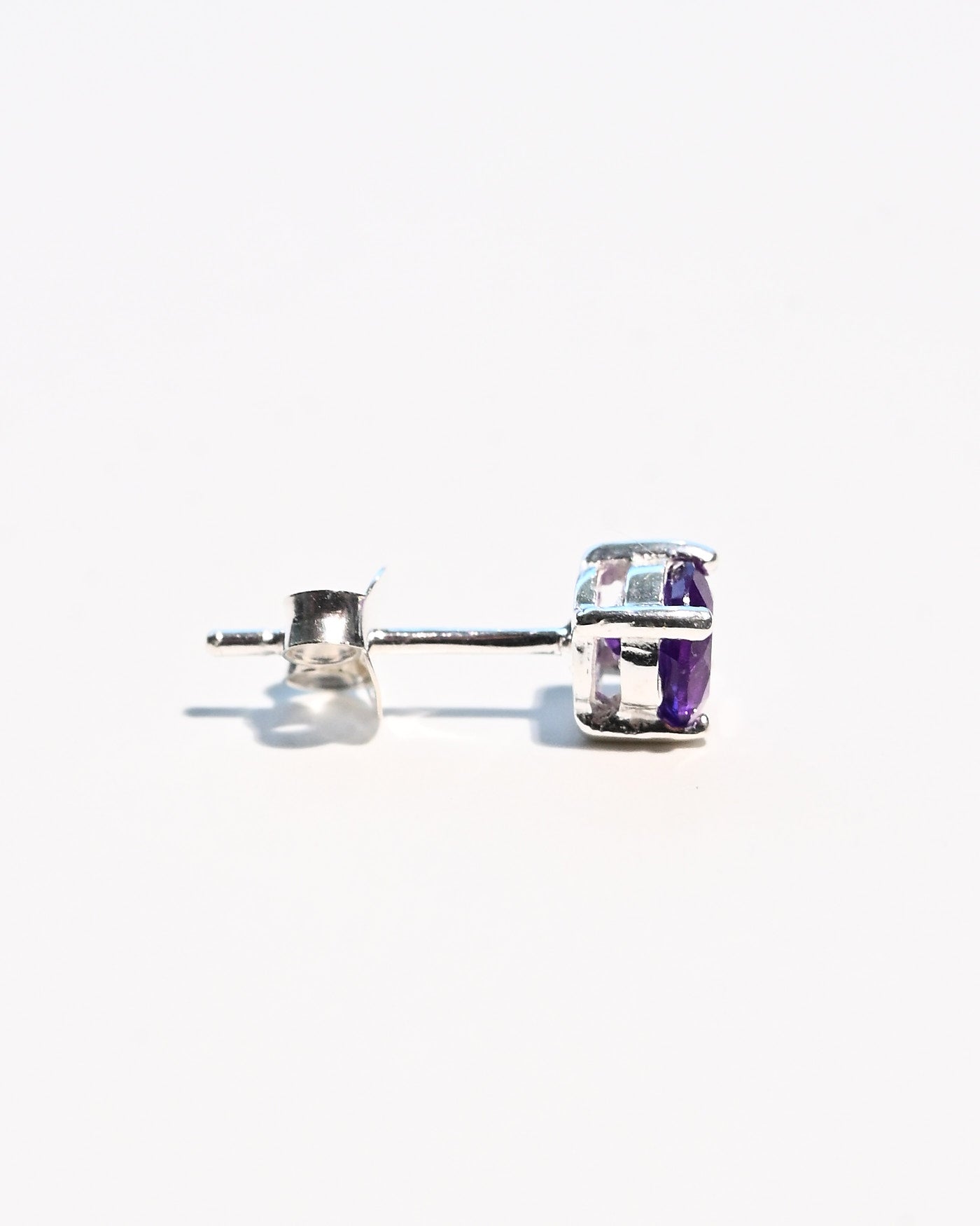 Natural amethyst sterling silver studs detail