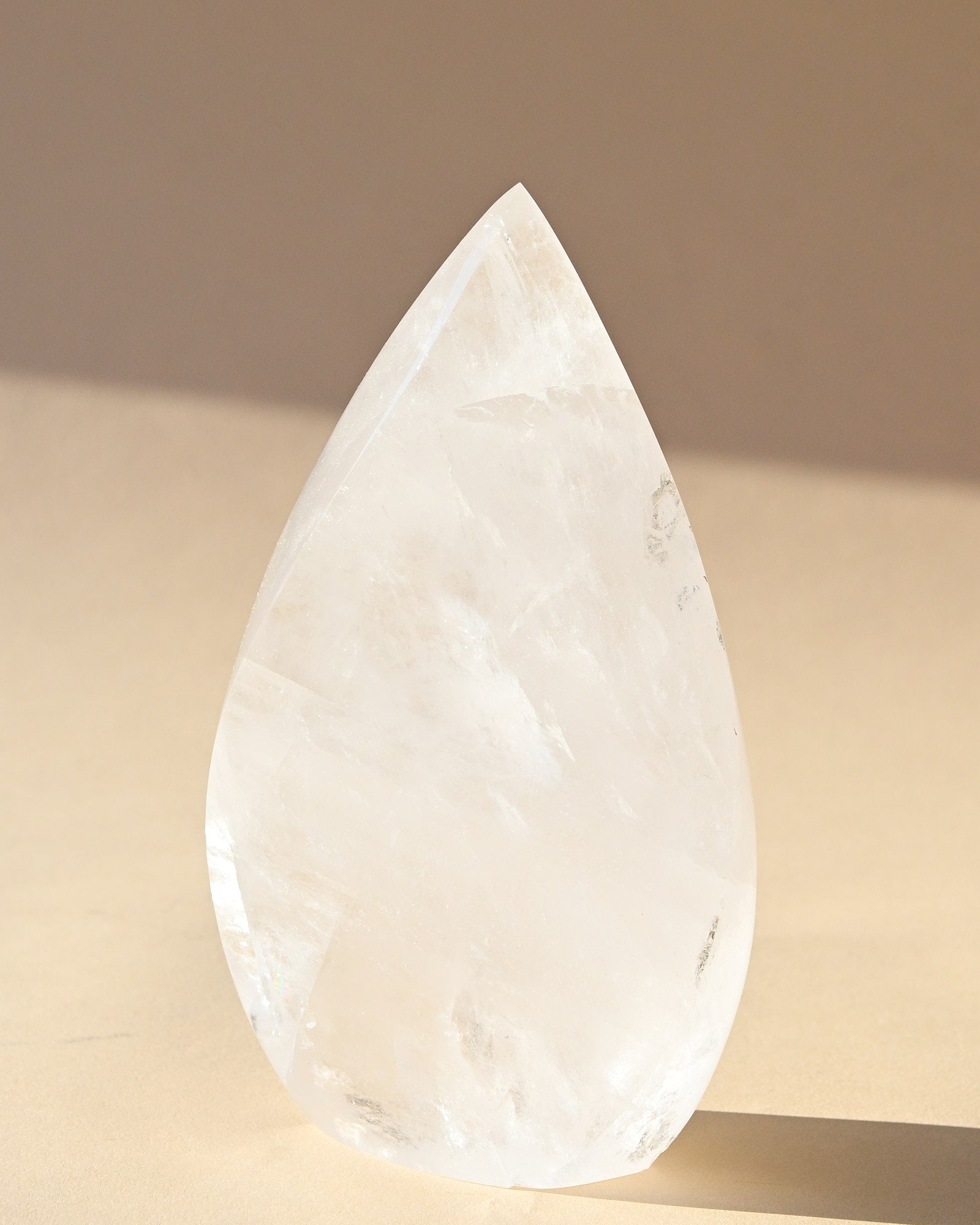 Clear Quartz Flame Freeform - clear quartz crystal freeform sculpture close up detail