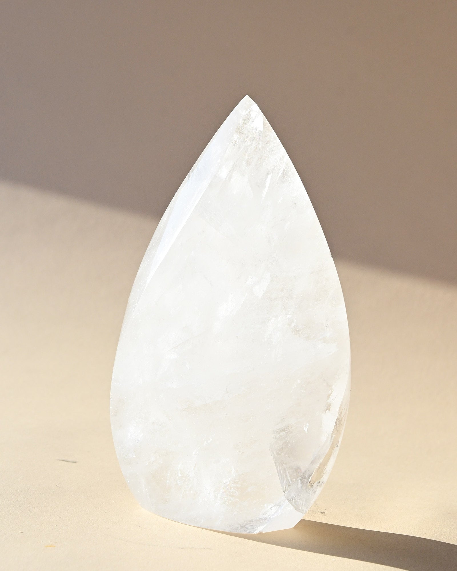 Clear Quartz Flame Freeform - clear quartz crystal freeform sculpture in natural light