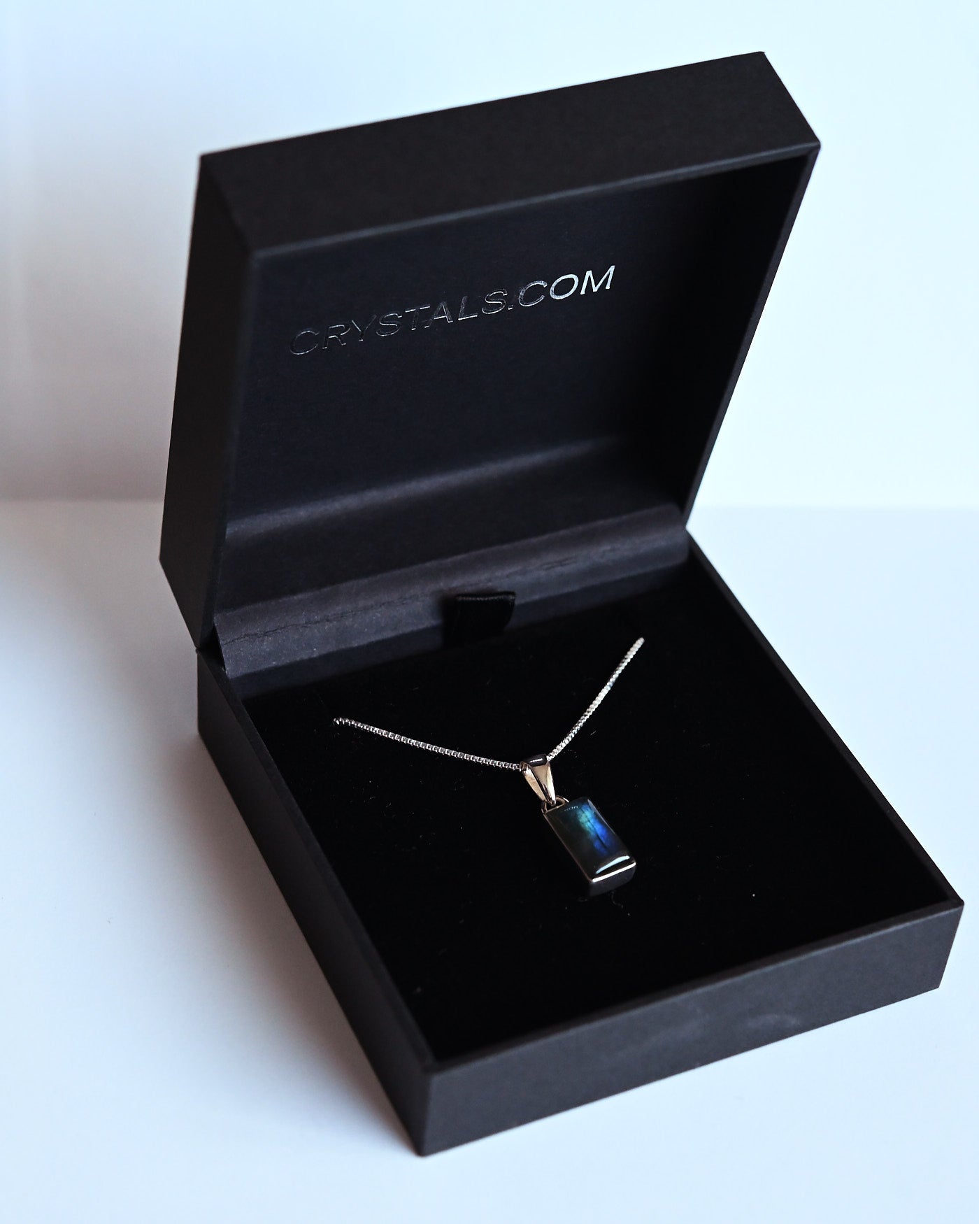 Labradorite Pendant in Crystals.com gift box — rectangle cut