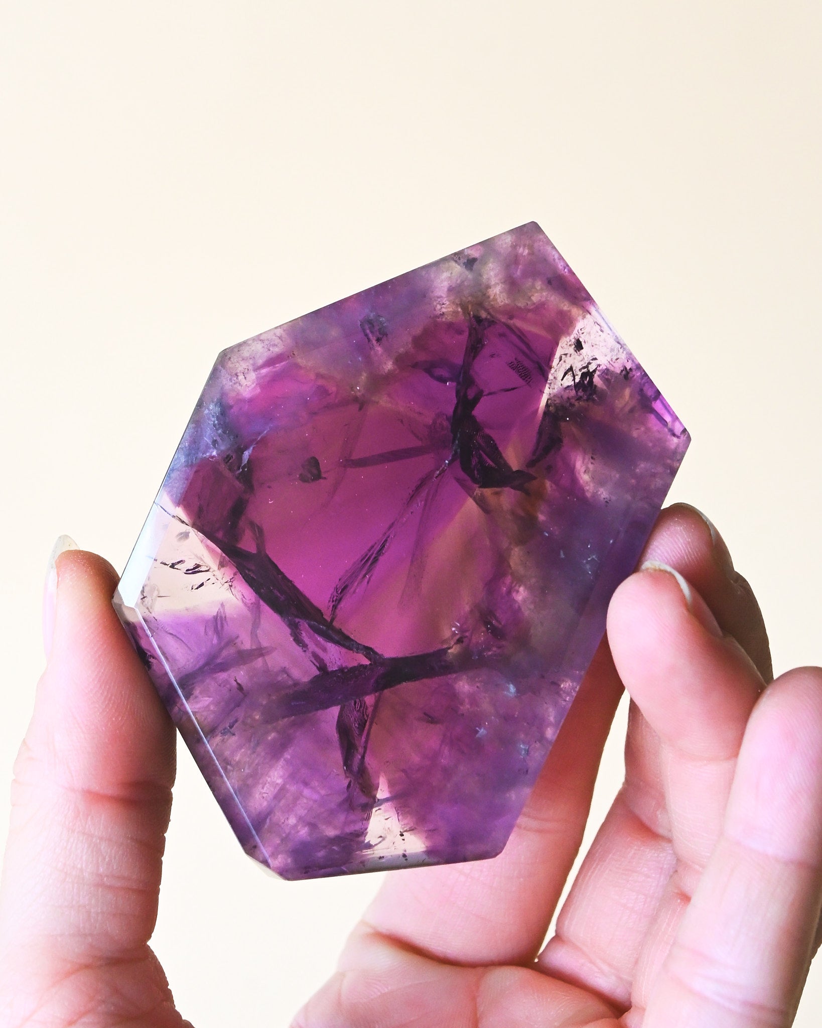 Rare Trapiche Amethyst Slice - natural amethyst crystal side view