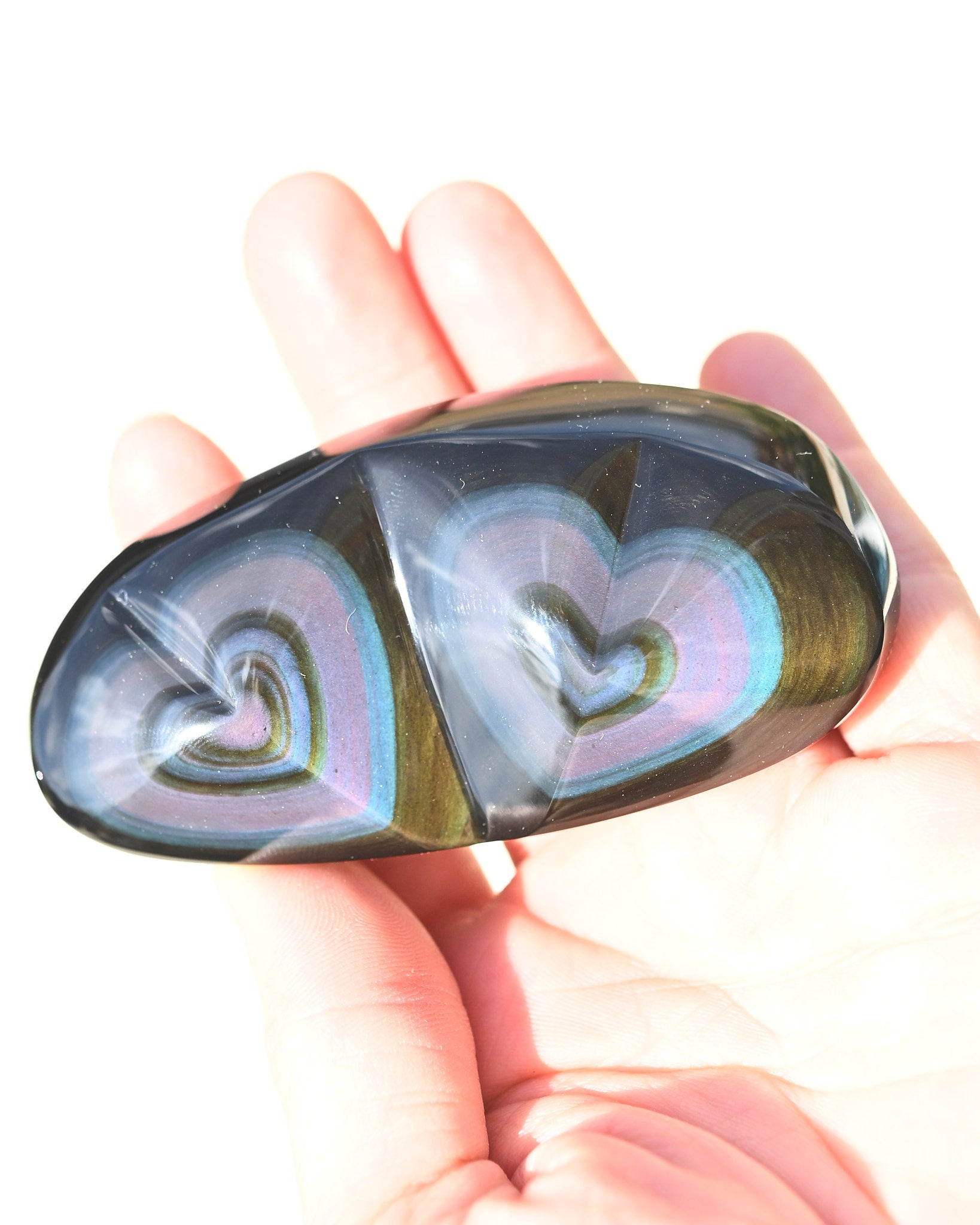 Rainbow Obsidian Double Heart