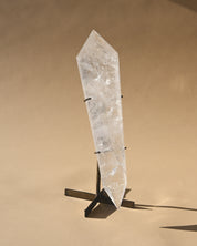 Clear Quartz Double Terminated Vogel on Stand - clear quartz crystal point scale view