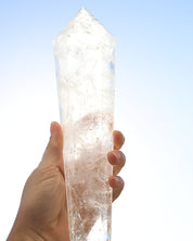 Clear Quartz Double Terminated Vogel on Stand - clear quartz crystal point styled in home