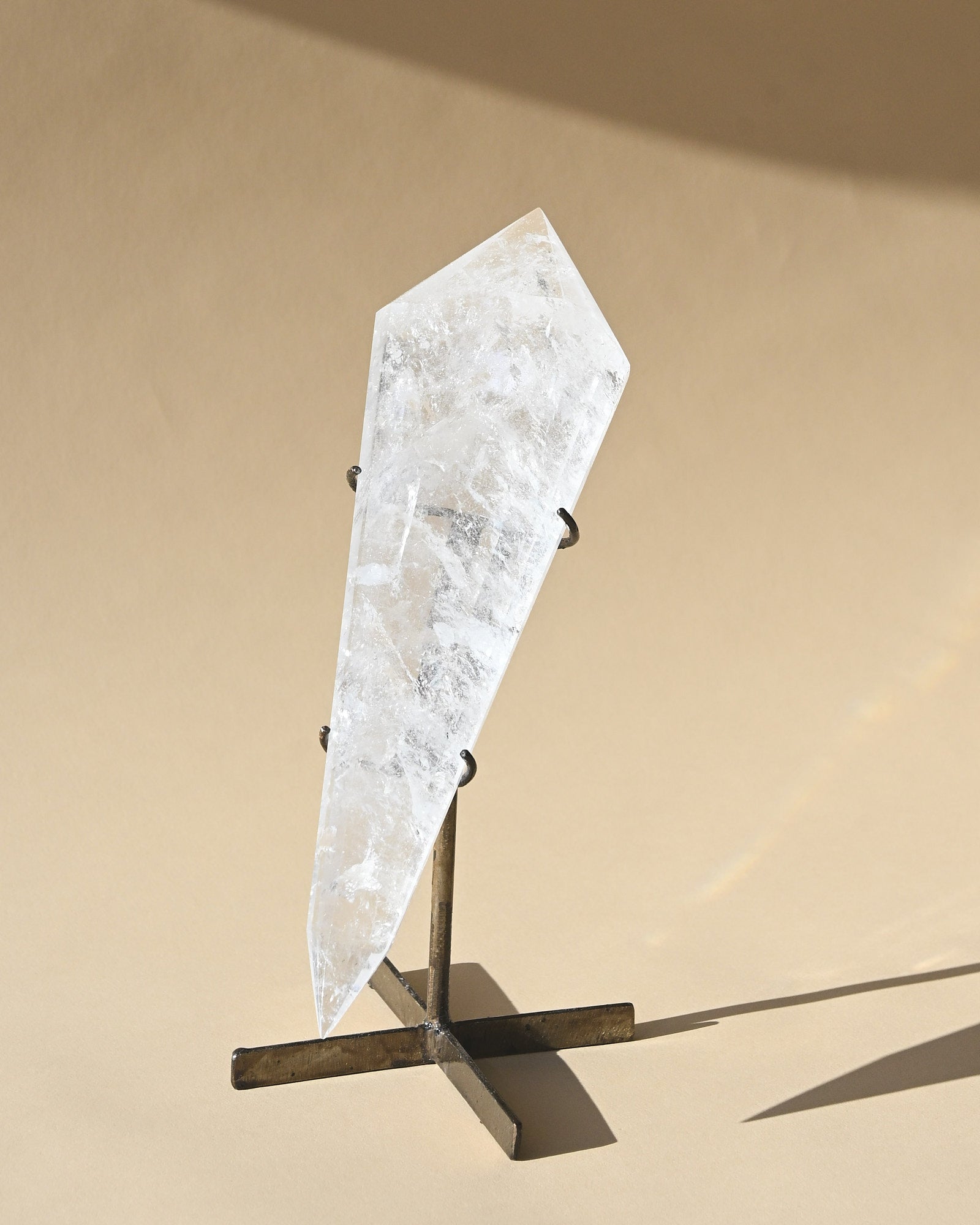Clear Quartz Double Terminated Point on Stand - clear quartz crystal point scale view