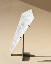 Clear Quartz Double Terminated Point on Stand - clear quartz crystal point styled in home