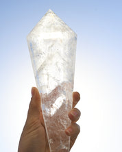 Clear Quartz Double Terminated Point on Stand - clear quartz crystal point close up detail