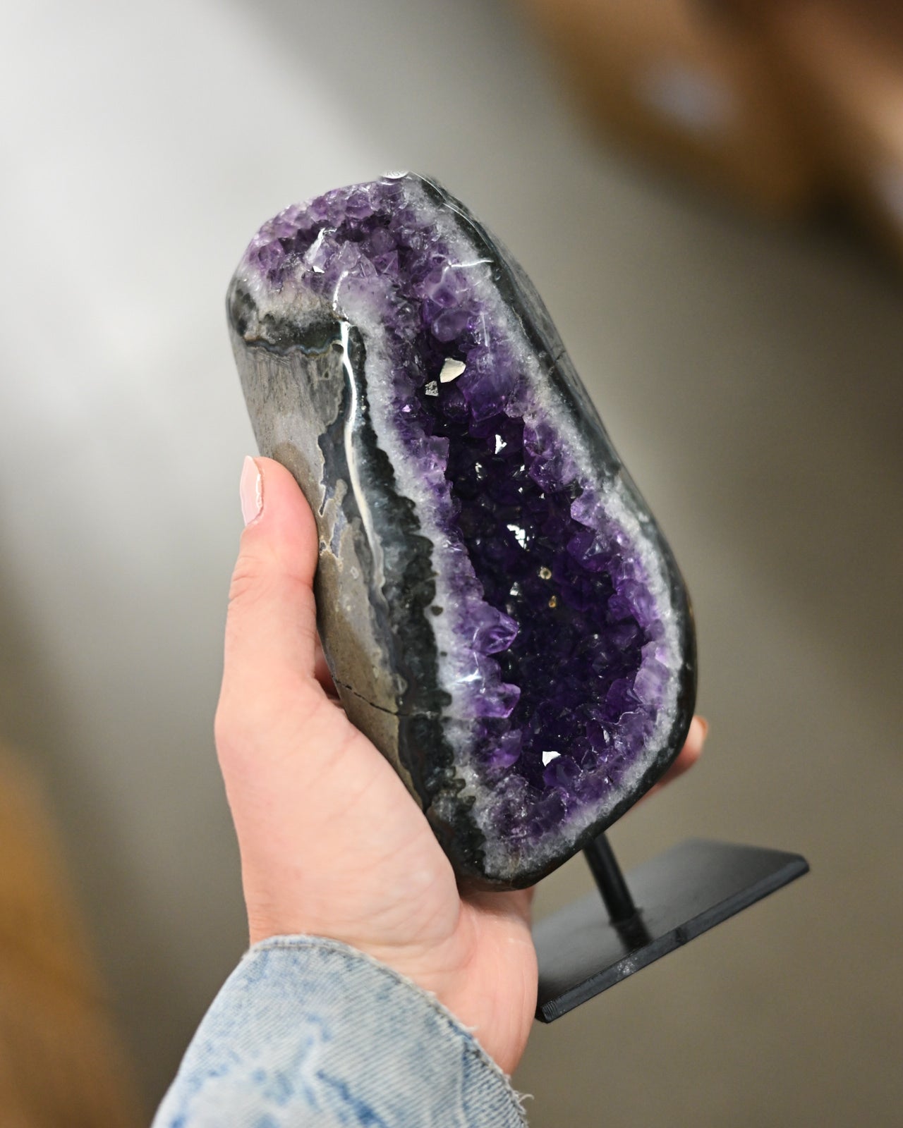 Dark Amethyst Geode on Stand