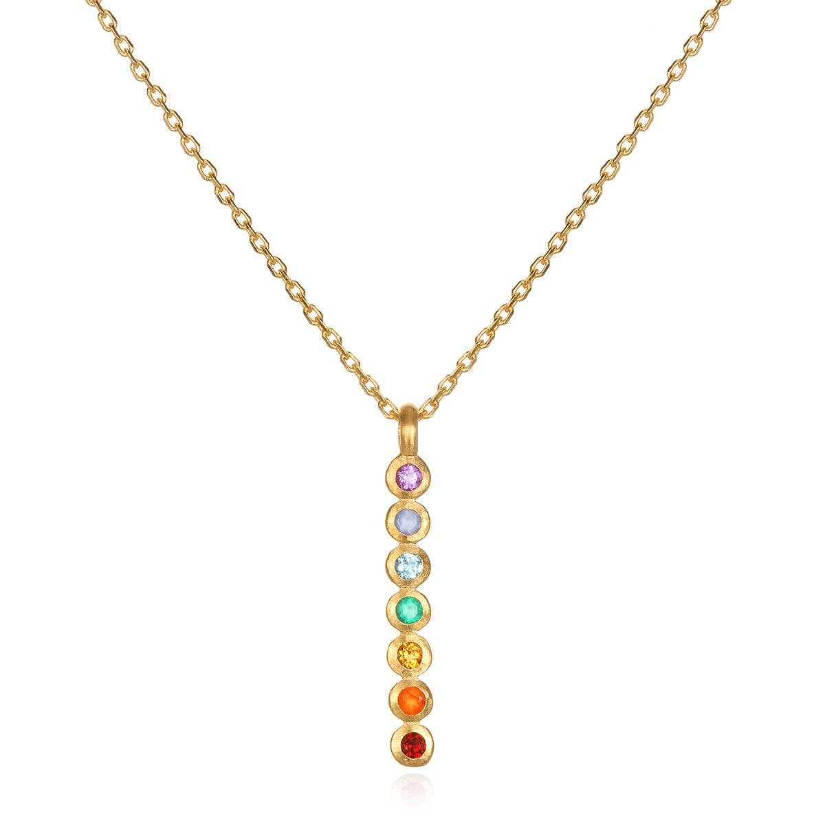 Multi Stone Chakra Stick Necklace 7 Gemstones 18kt Gold - Crystals.com