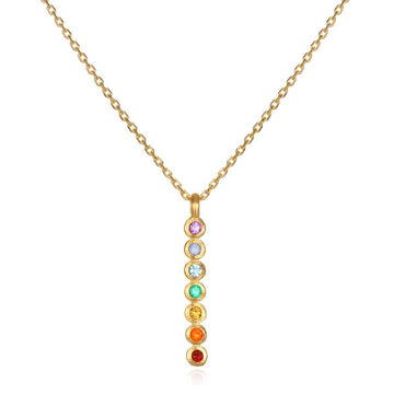 Multi Stone Chakra Stick Necklace 7 Gemstones 18kt Gold - Crystals.com
