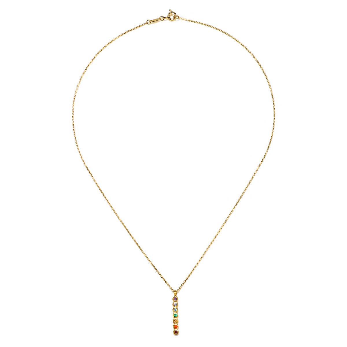 Multi Stone Chakra Stick Necklace 7 Gemstones 18kt Gold - Image 2 - Crystals.com