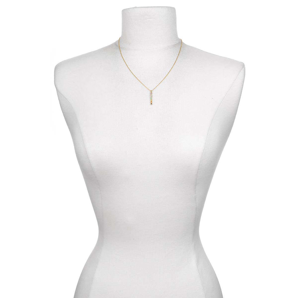 Multi Stone Chakra Stick Necklace 7 Gemstones 18kt Gold - Image 3 - Crystals.com