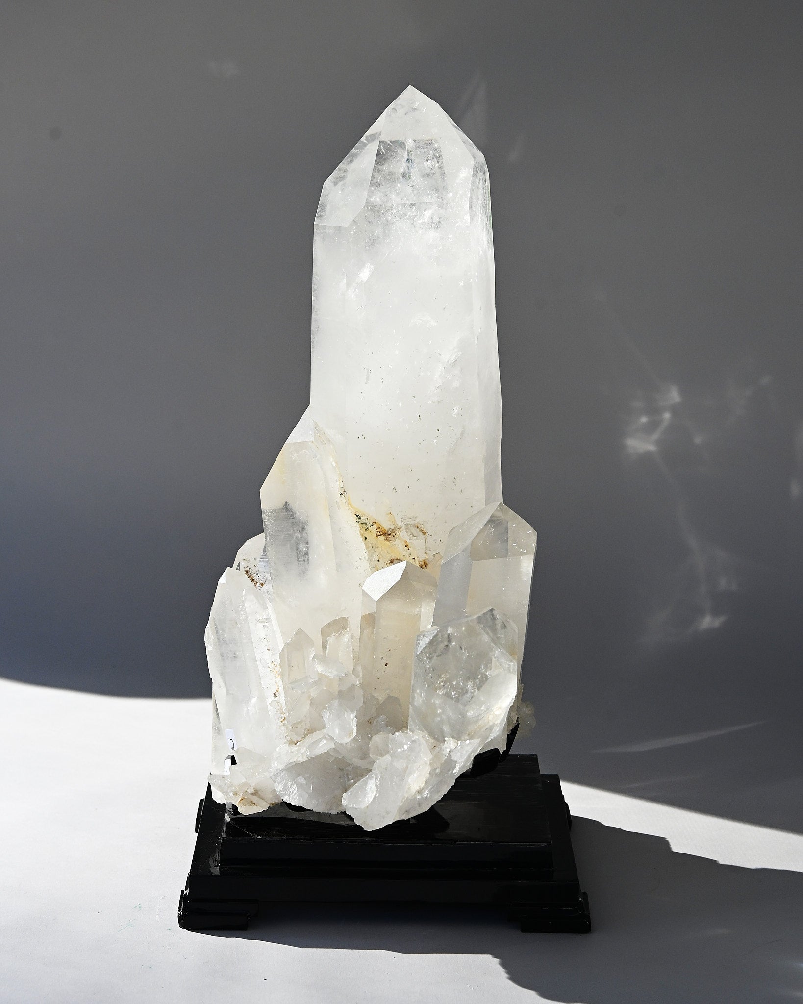Museum grade 28lb Statement Clear Quartz Multi-Point Cluster on Rotating Stand