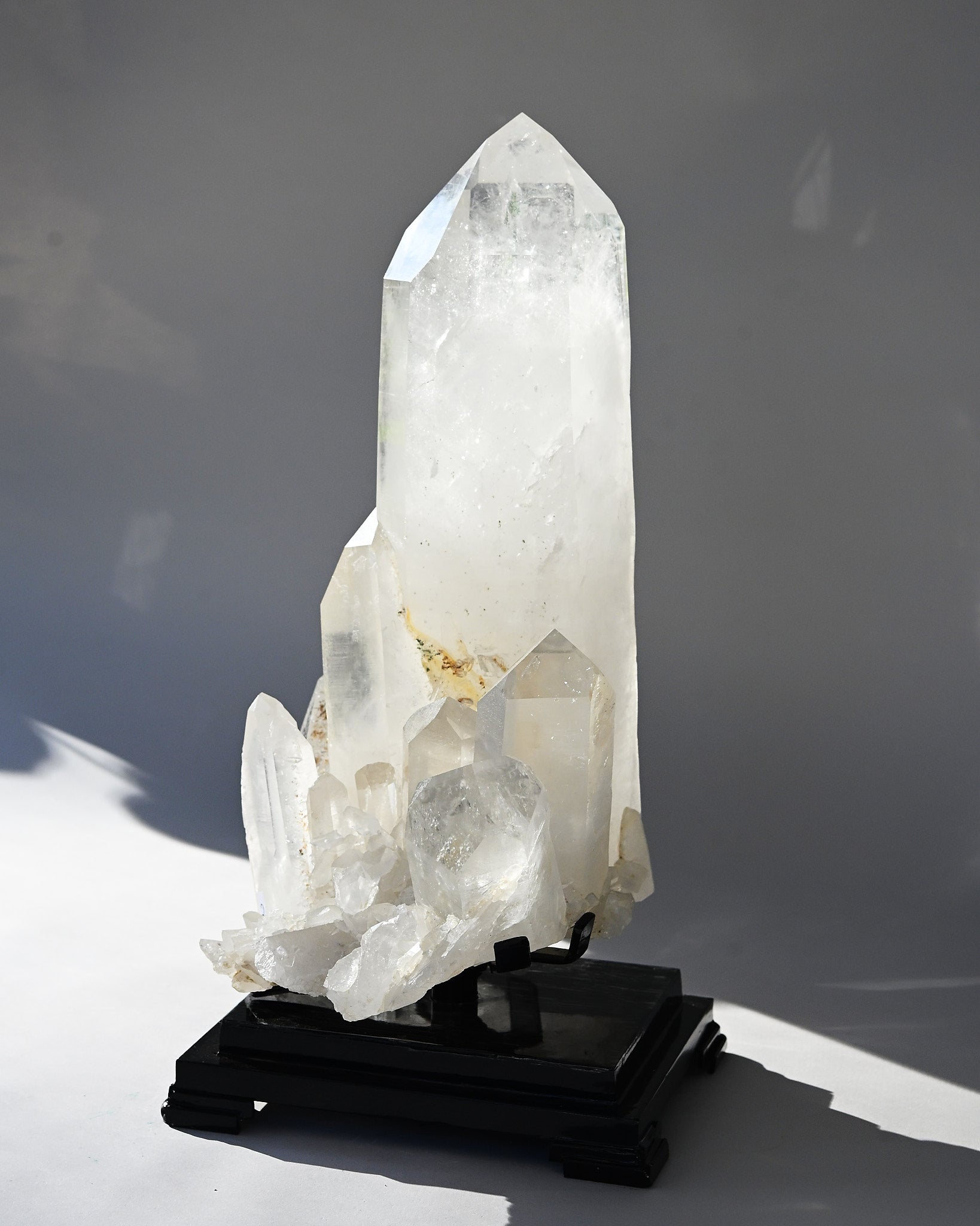 Museum grade 28lb Statement Clear Quartz Multi-Point Cluster on Rotating Stand