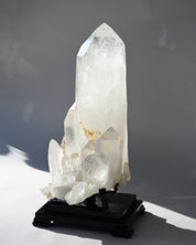Museum grade 28lb Statement Clear Quartz Multi-Point Cluster on Rotating Stand