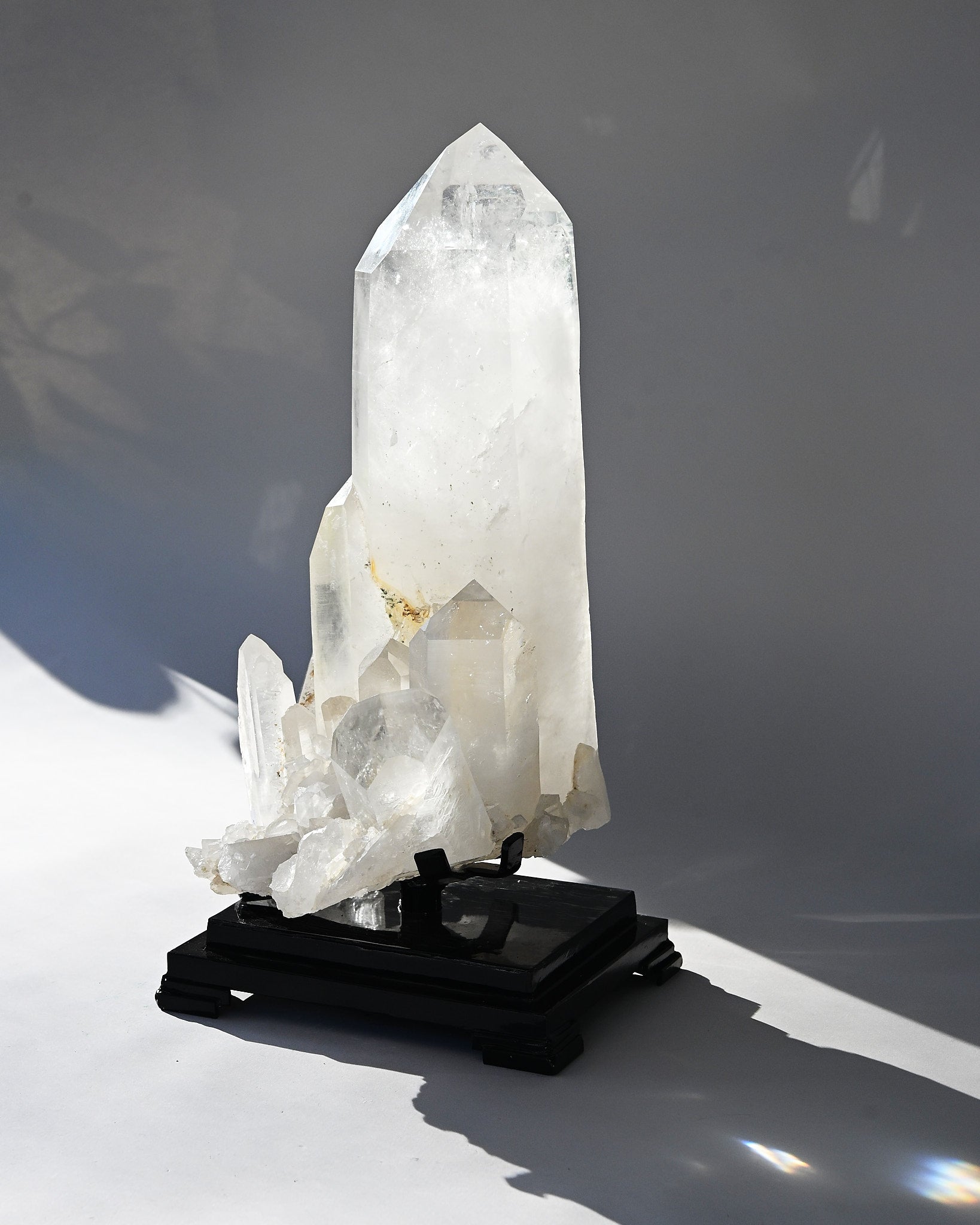Museum grade 28lb Statement Clear Quartz Multi-Point Cluster on Rotating Stand