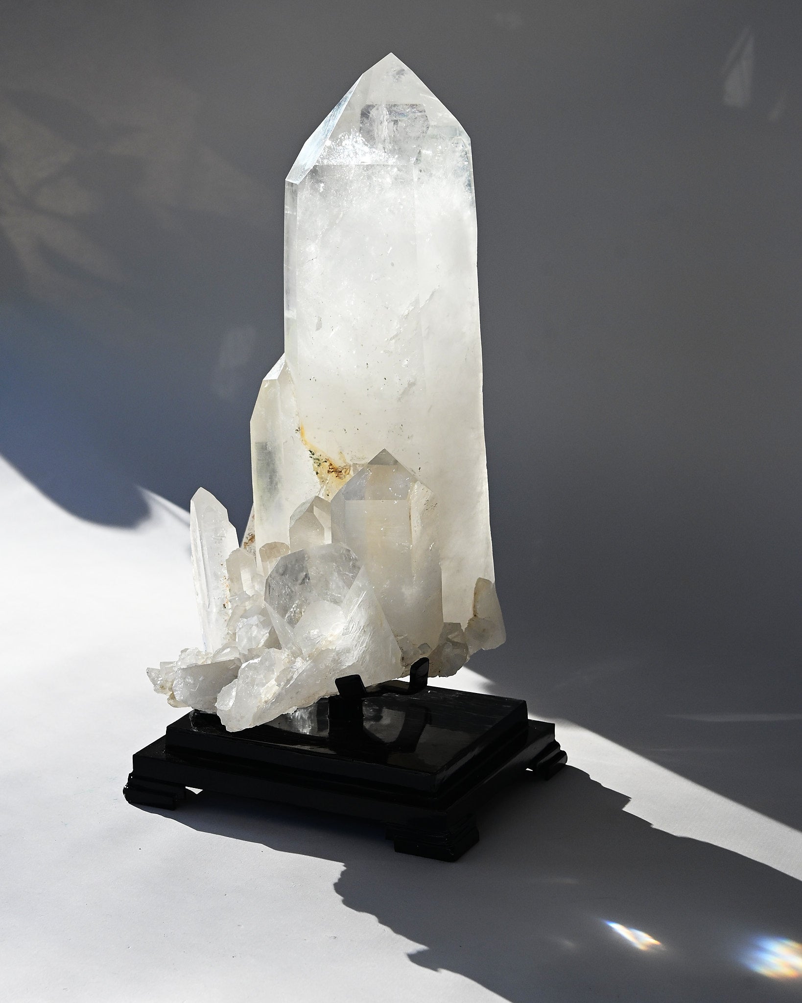 Museum grade 28lb Statement Clear Quartz Multi-Point Cluster on Rotating Stand