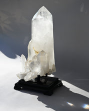 Museum grade 28lb Statement Clear Quartz Multi-Point Cluster on Rotating Stand