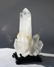 Museum grade 28lb Statement Clear Quartz Multi-Point Cluster on Rotating Stand