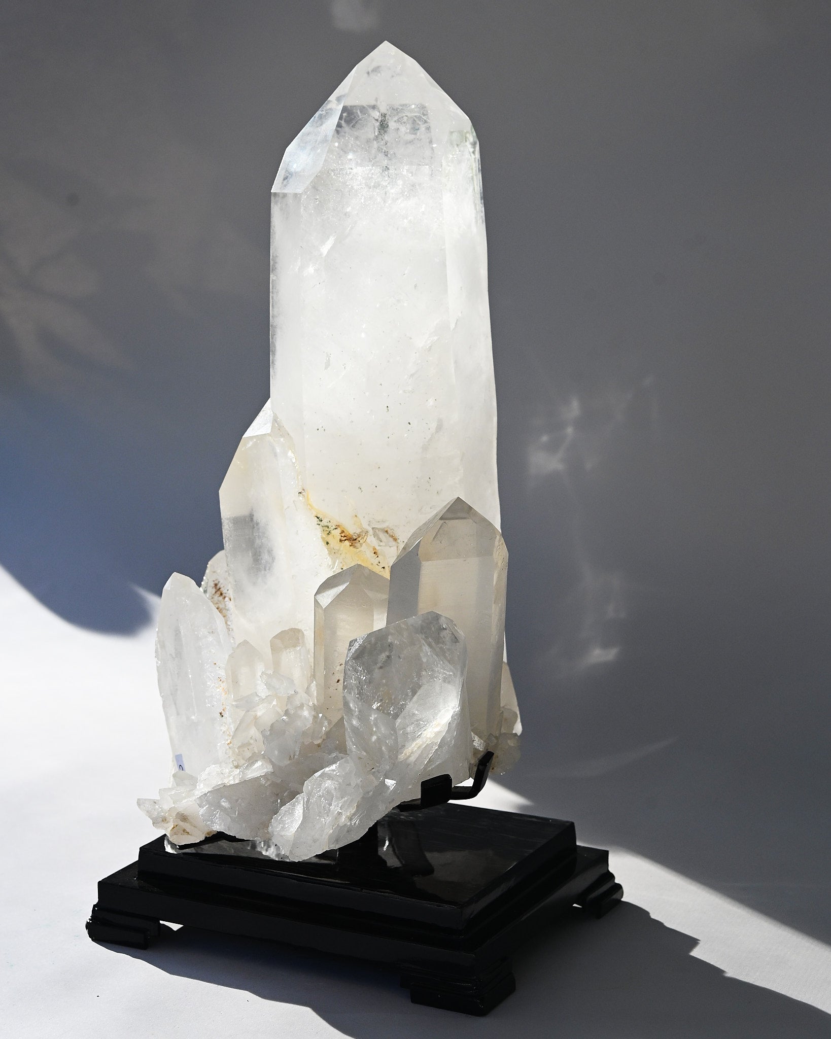 Museum grade 28lb Statement Clear Quartz Multi-Point Cluster on Rotating Stand