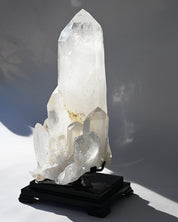 Museum grade 28lb Statement Clear Quartz Multi-Point Cluster on Rotating Stand
